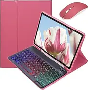 Colorful Backlight Keyboard for iPad 6th/5th Generation Air Air2 Pro 9.7 inch Keyboard Case with Mouse, Detachable Backlit Keyboard Cute Candy Color Case,DarkPink+Black