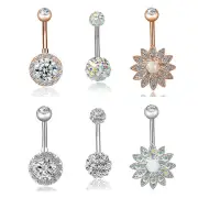 3PCS/Set Stainless Steel Crystal Opal Belly Button Rings Navel Piercing B.ar