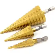 4-12/4-20/4-32mm Hexagonal Straight Groove Titanium Plated Ladder Drill 3pc Pago