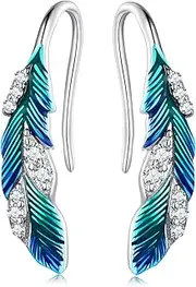 [DOYIS] Drop Earrings for Women,925 Sterling Silver Enamel Feathers Earrings,Christmas Jewelry Gifts for Women