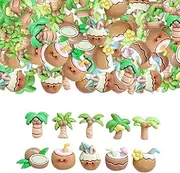 100pcs Slime Charms Cute Set, Bulk Mixed Cocoanuts Resin Charms Set Ornament Scrapbooking Tropical Coconut Slime Charms Set, Palm Trees (Green)