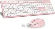 LeadsaiL Wireless Keyboard and Mouse Set, 2.4GHz USB Computer Keyboards and Mouse Combo, Ergonomic Design with 12 Multimedia Shortcuts for HP/Lenovo Laptop and Mac-Pink