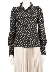Black Silk Abstract Pattern Blouse