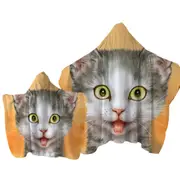 Happy and Joyful Grey Kitten over Orange Towel with Hood