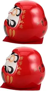 INOOMP 2pcs Japanese Ceramic Daruma Figurines for Dashboard Ornaments Luck Charms for Car and Home Decoration Unique Feng Shui Decor High Design
