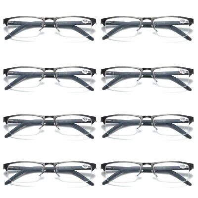 8 PK Mens Spring Hinge Half Frame Blue Light Blocking Reading Glasses Readers