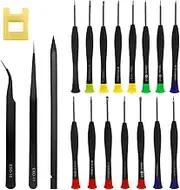 19PCS Mini Precision Screwdriver Set with Phillips, Slotted, Magnetic Small Screwdrivers with Case, Non Slip Screwdriver Repair Tool Kit, Include Straight Tweezers Slant Tweezer Magnetiser Pry Bar