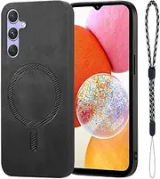 [JanCalm] Magnetic for Galaxy A14 5G Phone Case, Compatible with MagSafe, Slim Lightweight & Lanyard Case, Soft TPU Bumper & Premium Leather Protection Cover for Samsung A14 (Black)