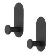 2pcs Self Adhesive Hooks Stainless Steel Shower Robe Towel Wall Hangers, Black