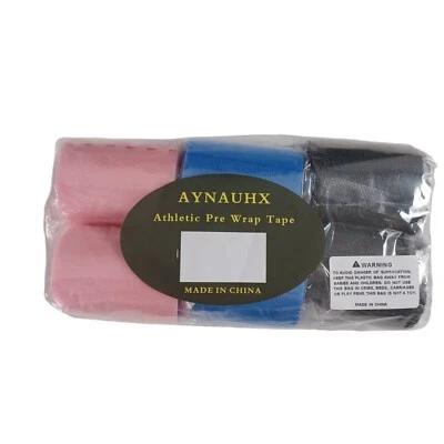 Aynauxh Athletic Pre Wrap Tape NEW 6 Pack -Pink,Blue,Black -12 Yards Per Roll