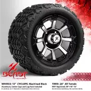 4x GOLF CART 12"x7" MACHINED 'CYCLOPS' WHEELS/RIMS and 20"x10"-12" A/T TIRES