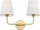 2 Light Bathroom Vanity Light, Brushed Gold Double Wall Sconce with Flared White