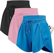 [GYMELITE] Women's Running Shorts High Waisted Athletic Workout Shorts Gym Quick Dry Casual Shorts with Liner Zipper Pocket