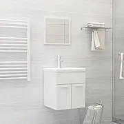 Bathroom Furniture Set High Gloss White Engineered Wood,Ceramic Bathroom Vanity Set with Sink Cabinet and Mirror High Gloss White Bathroom Furniture