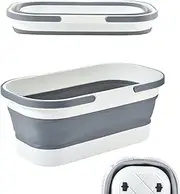 Collapsible Plastic Mop Bucket with Wheels 14L, Portable and Space Saving, Multi-Function House Cleaning, Camping, and Mop Tub, Rectangular Large Capacity (Gery)