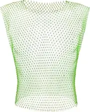 [Generic] Men's Outfit Sheer Rhinestone Top Sleeveless Tanks Crop Top Fishnet Vest Music Festival Shirt