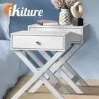 Oikiture 2PCS Bedside Table Drawer Side Table White Storage Cabinet