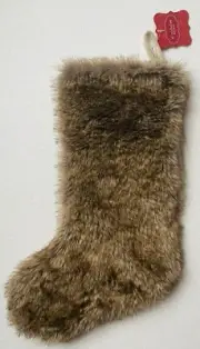 NEW St Nicholas Square Faux Fur Brown Christmas Stocking 20”