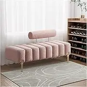Bed End Bench Bedroom Bench, Channel Tufted Ottoman End of Bed Bench, Modern Boucle Upholstered Entryway 2 Seat Couch with Adjustable Back for Bedroom, Living Room, Window Seating，Pink Bedroom Bench(1
