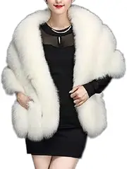 [Elonglin] Women's Faux Fur Shawl Wrap Cape Stole Cloak Coat Shrug Scarf for Evening Party/Bridal/Wedding