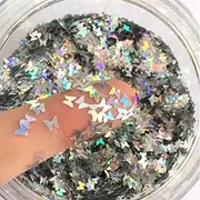 Butterfly Confetti Glitter Laser Sequins for DIY Crafts, Nail Art Decoration, Party Decoration - Holographic Silver, 4mm, 10g