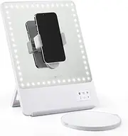 Riki Skinny Smart Vanity Mirror with HD LEDs, Magnifying Mirror Attachment, Phone Holder and Bluetooth Control (10x Magnification, White)