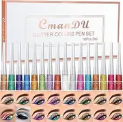 16 Colors Liquid Glitter Eyeliner, Metallic Shimmer Glitter Eyeshadow, Eyebrown Shimmer Long Lasting Waterproof Face Lips Art for Party Festival Makeup (16PCS)