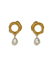 Cult Gaia Meerah Baroque Imitation Pearl Circle Drop Earrings in Gold Tone