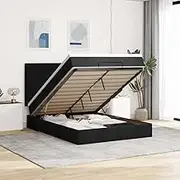 Ottoman Bed with Mattress Black Double Fabric,Beds & Bed Frames-3313107