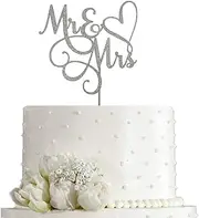 AMINJIE Silver Glitter Mr & Mrs Cake Topper - Wedding, Engagement, Wedding Anniversary Cake Toppers Decorations