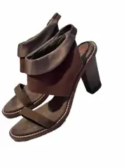Brunello Cucinelli Tan Sandals T-strap Block heel Back Zip closure 39 US 8