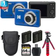 Kodak PIXPRO FZ55 Digital Camera (Blue) + Extra Battery + 1 Yr Warranty -64GB