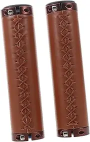 ifundom 2pcs Vintage PU Handlebar Grips for Bicycles Scooters Shock Absorbing Comfortable Design Fit for Fixed Gear Folding Bikes Elegant Retro Style