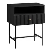 Sarantino Cecil Slender Fluted Bedside Table - Black