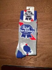 2 Pair Of Men's Pabst Blue Ribbon Crew Socks Size M Fits Men's Shoe Size 8 - 12