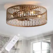 Rustic Looking Caged Ceiling Fan with Lights and Remote, 20 Inch Low Profile Flu