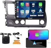 Kunfine Car CarPlay Android Auto Navigation Stereo GPS Radio Reverse Camera Display 10" IPS Touchscreen Headunit Tablet Pad Media Player for Honda Civic 2004-2011, if Applicable Quad Core 4G+64G