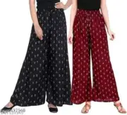 Printed Cotton Rayon Palazzo Pants for Women and Girls in Black. a648