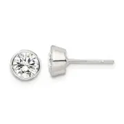Sterling Silver Polished 6mm Round Cz Bezel Set Stud Earrings