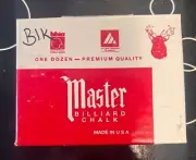 1 BOX ( 12 PIECES ) NEW BLACK MASTER CHALK PACK - POOL & BILLIARD CUE CHALK