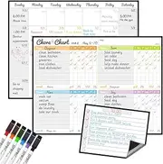 JJpro Magnetic Dry Erase Chore Chart and Monthly Planner Calendar Bundle for Fridge-Chore Multiple Kids,Monthly Calendar,Behavior Kids Kids,Reward Chart,One to-do Whiteboard