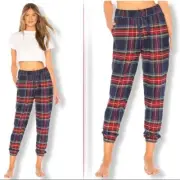 NWT Plush Apparel x Revolve Plaid Joggers Size XS Blue Red Pockets PJs Pajama's