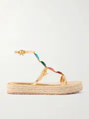 [Gianvito Rossi] Gianvito Rossi - Shanti Embellished Metallic Leather Platform Sandals - Gold - IT39 IT 39 Gold
