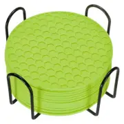 12 Pcs Silicone Coasters with Holder, 4 Inch Round Coaster for Drink, Green