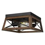 Farmhouse Ceiling Light Fixture, Metal Flush Mount Ceiling Light with Brown