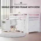 Kingston Slumber Wooden Kids Single Loft Bed Frame, with Pull Out Desk, Storage