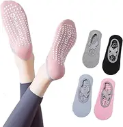 [Ainio] 4 Pairs Yoga Pilates Socks, Non-Slip Grip Socks Yoga Socks, average size ankle Grippy Socks for Women, one size for all,ideal for Barre, Hospital, Barefoot, exercise(black, pink, grey, blue),