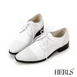 【HERLS】牛津鞋-全真皮時髦異材質拼接尖頭德比牛津鞋(白色)