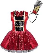 [Loodgao] Kids Girls Circus Ringmaster Costume Party Carnival Sparkly Sequin Dress Tutu Leotard Festive Suit