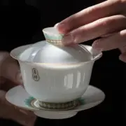 200ML Hand Painted Sancai Cover Bowl Single Cup Anti Hot Sweet White Porcelain